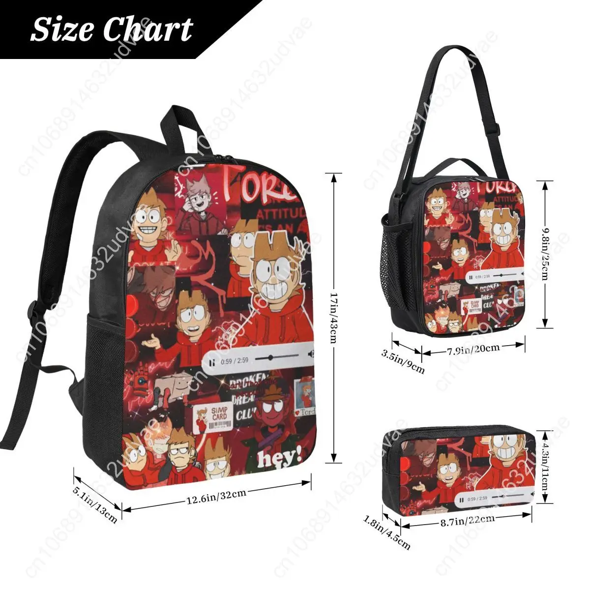 Eddsworld Backpack Student Boys Girls BookBag School Bag Computer Shoulder Bags 3ps Insulated Lunch Bag Pencil Case