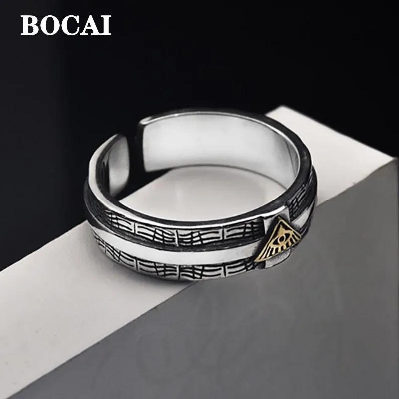 

BOCAI New S925 Silver Eye of God Men's Ring Hip Hop Horus Retro Personalized Single Jewelry Accessories