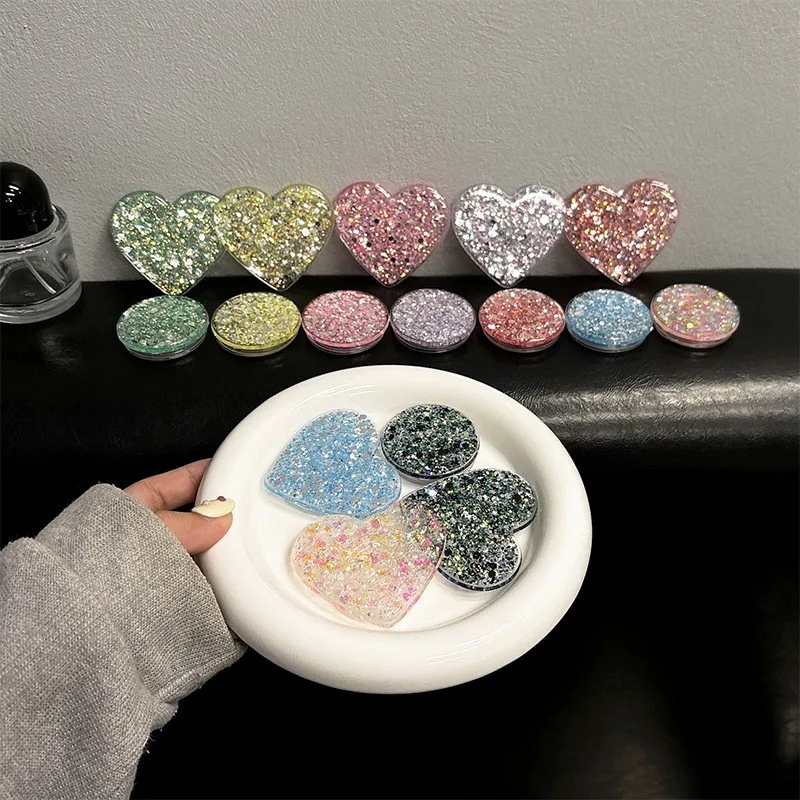 GLITTER Heart Cirlce Mobile Phone Stand Holder Grip Fold Tok For Tablet For IPhone 14 15 Xiaomi Phone Accessories Stand Holder