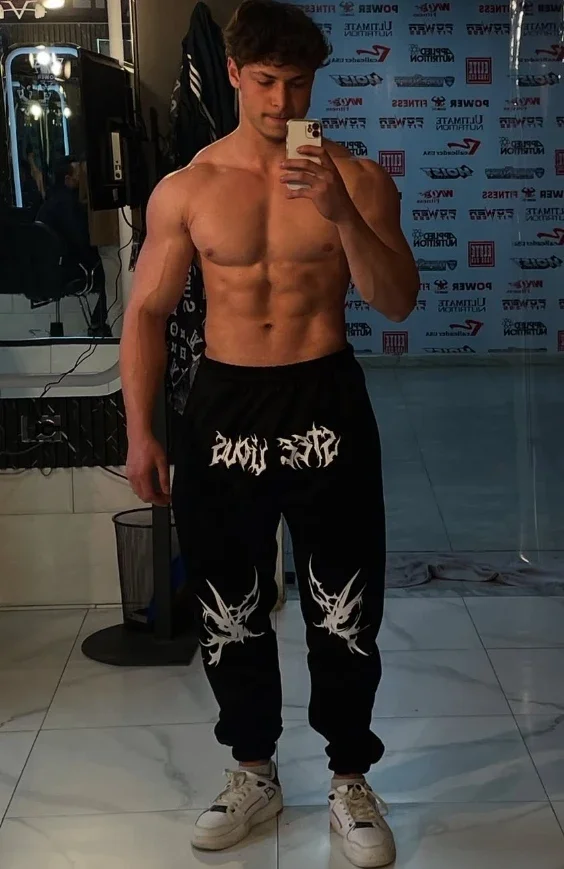 

evol thrive men's athletic pants streetwear flame print gym training 2025summer cotton joggers​