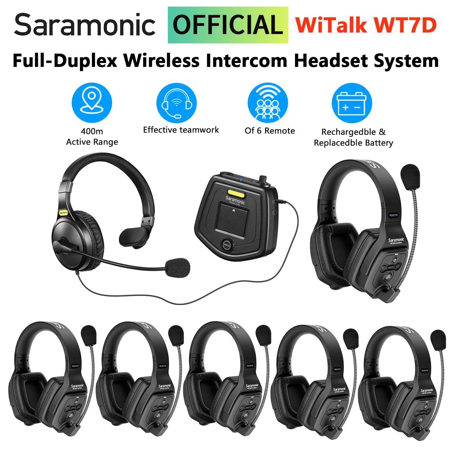 

Saramonic Witalk WT7D Full Duplex Communication Wireless Headset System Marine Boat Duplex Intercom Headsets Coaches Microphone