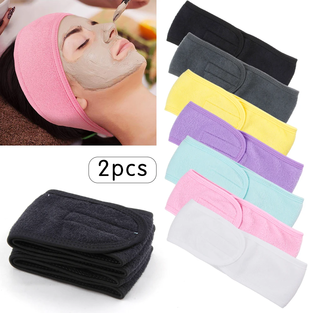 2Pcs Eyelashes Extension Spa Face Headband Wrap Adjustable Makeup Headband Wash Sports Holder Cosmetic Women Hair Accessories