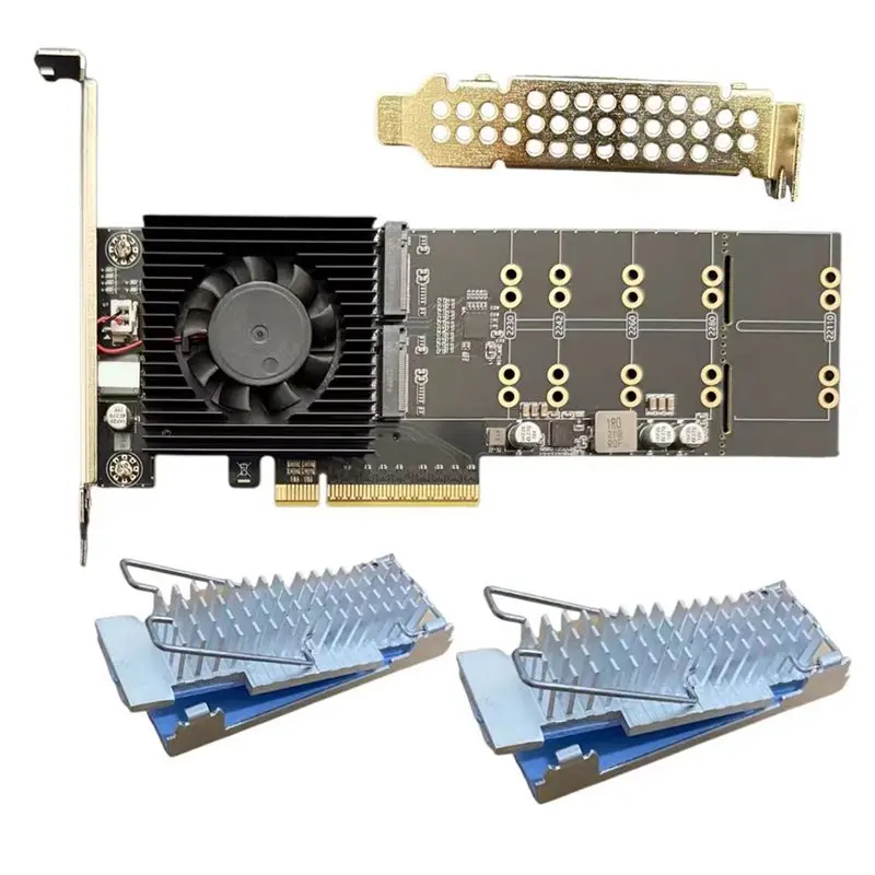 

N34R-Nvme4.0X4 Pcie PLX88024 Quad 4 M. 2 Nvme Expansion Card Adapter With 2X M. 2 Heatsink Pcie 4.0 X8 128GT/S