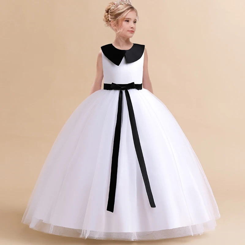 

Summer Black White Long Bridesmaid Dress For Girls Children Costume Gauze Princess Dresses Girl Dress Wedding Gown 4-14 Years