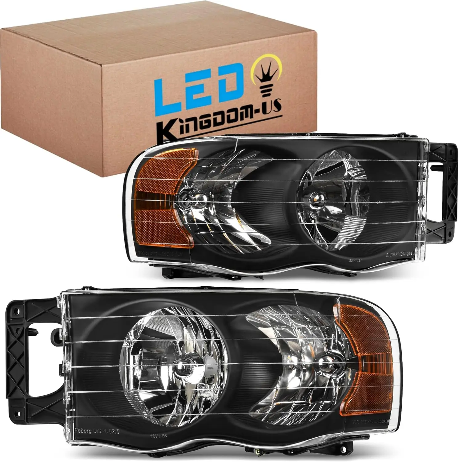 Headlight Assembly, DOT-certified, Compatible with 2002 2003 2004 2005 Dodge Ram 1500 2500 3500 Pickup Headlamps Replacement Bla