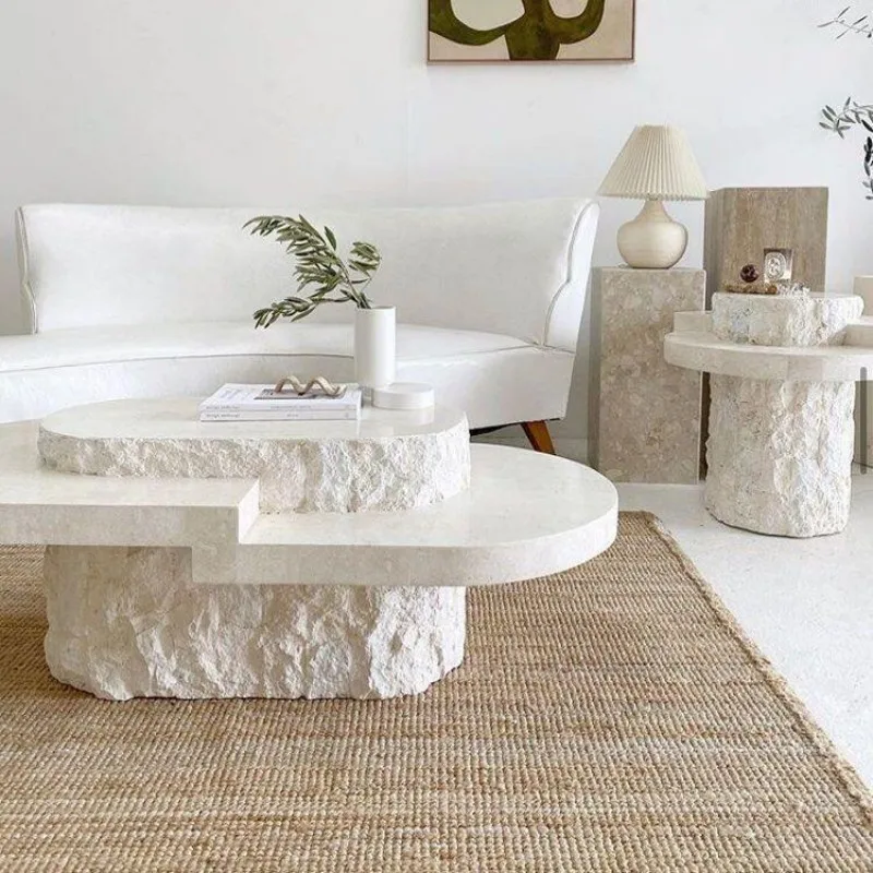 ✿p  Natural Stone Balcony Side Table Wholesale Travertine Patio Table Manufacturer for Apartment
