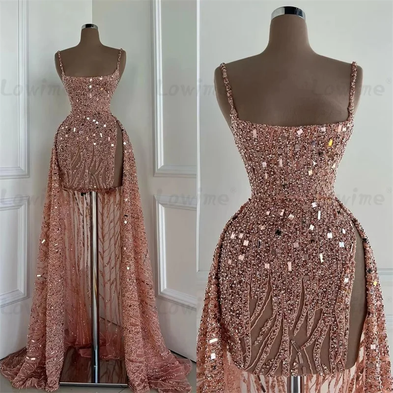 

Коктейльные Выпускные платья с высоким и низким вырезом, 2024, платье на бретелях-спагетти с кристаллами для свадебной вечеринки, женские вечерние платья на заказ