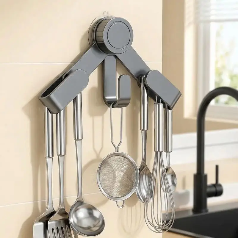 Nuevo Organizador de Cocina con Ventosas Sin Perforaciones - Soporte de Pared para Tapas de Ollas con Ganchos, Soporte Multifuncional y Tablas de Cortar