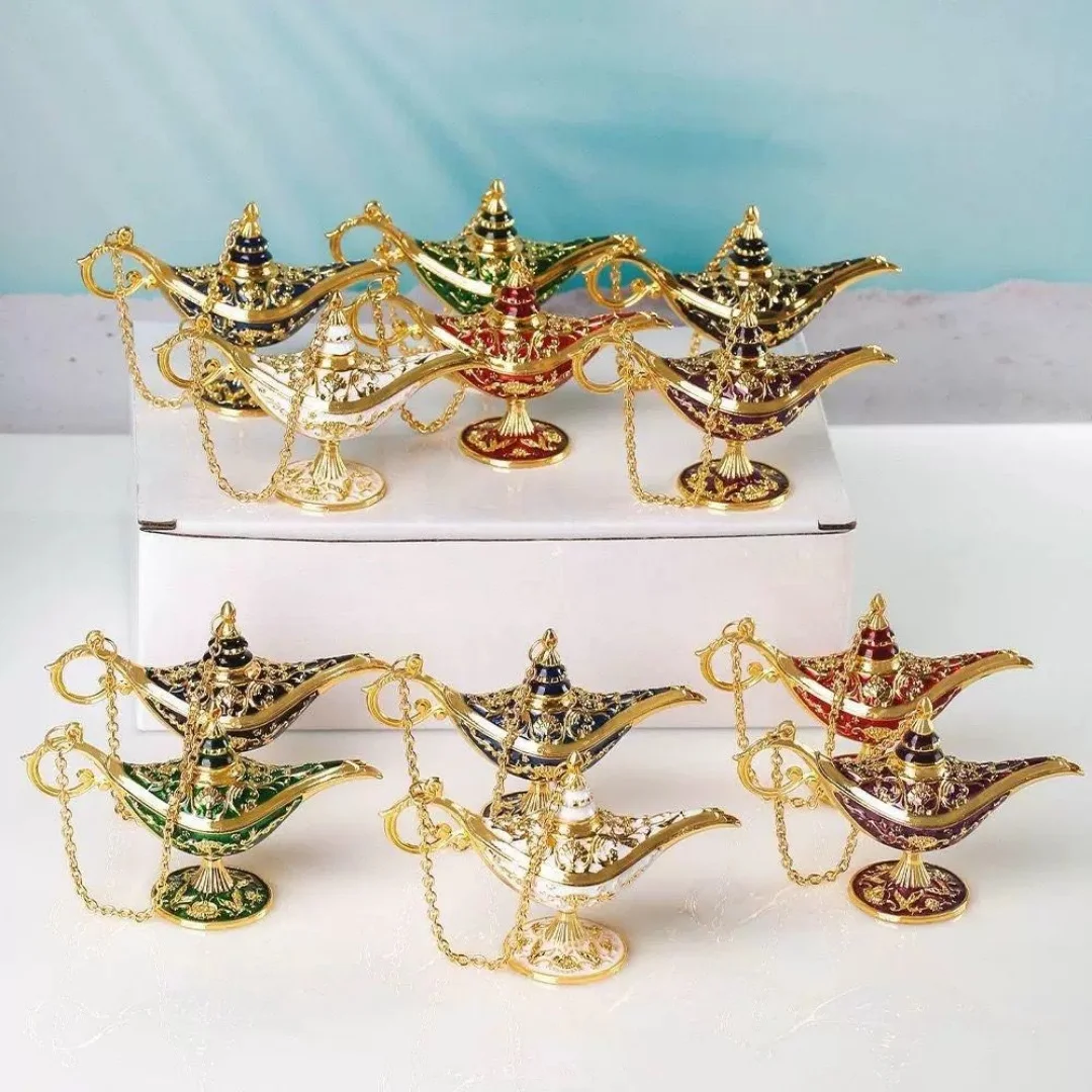 Lámpara Decorativa Estilo Aladdin Vintage, Adorno de Lámpara de los Deseos Estilo Palacio, Artesanía en Metal para Decoración del Hogar y Fiestas