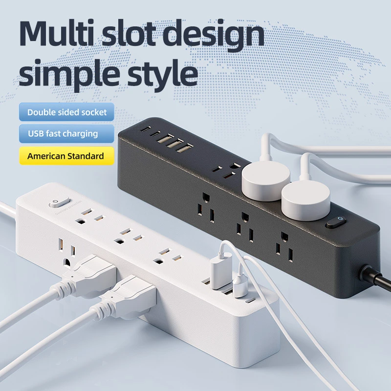 pd急速充電対応電源タップ延長コード、マルチusbポート＆両側acコンセント付きホームソケット