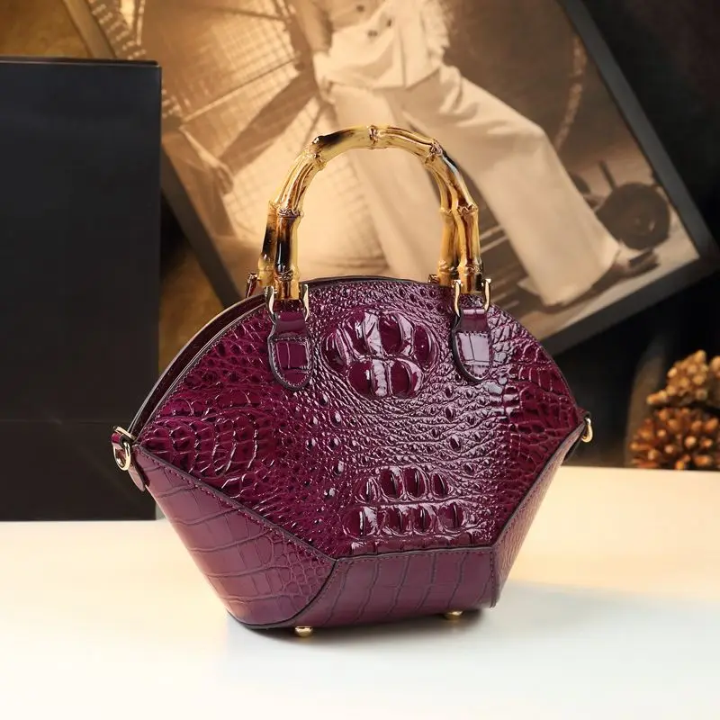 

Leather Crocodile Pattern Women's Bag Fashion Shoulder Shell Bag 2025 New Bamboo Handbags for Women Hot Selling