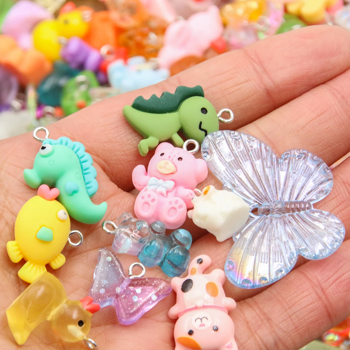 10Pcs 10-20 Styles Mix Animal Butterfly Cat Duck Resin Earring Charms Diy Findings Keychain Bracelets Pendant For Jewelry Making