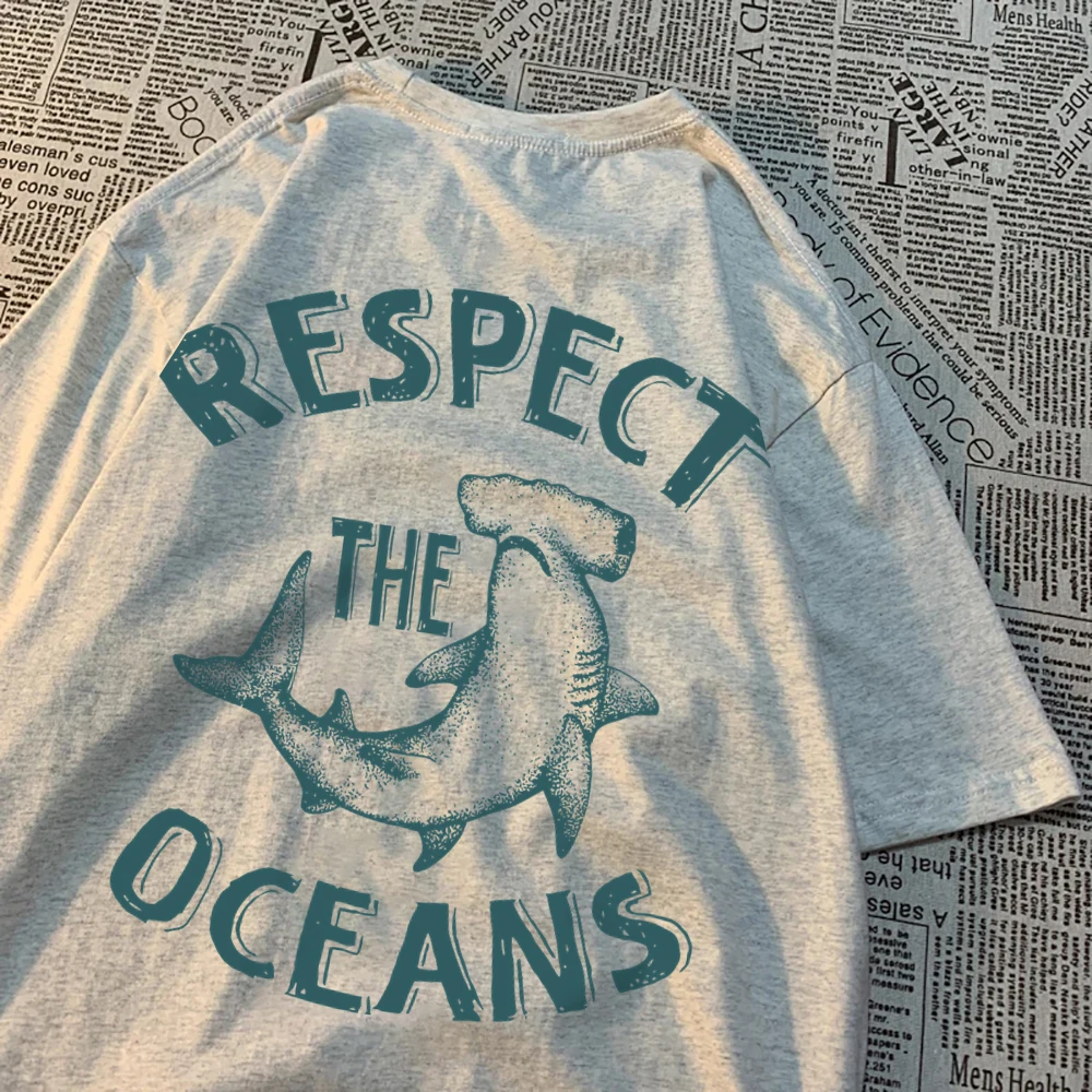 Respect The Oceans Print Men T Shirts Harajuku Loose Tee Clothes Anime Oversize New Menswear Fashion Cotton Men Women T Shirt