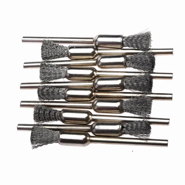 10Pcs 6MM Stainless Steel Polishing Wheel Brush Pen Shape 3mm Shank Wire Cleaning Brush Fits for Dremel Accessories Rotary Tools