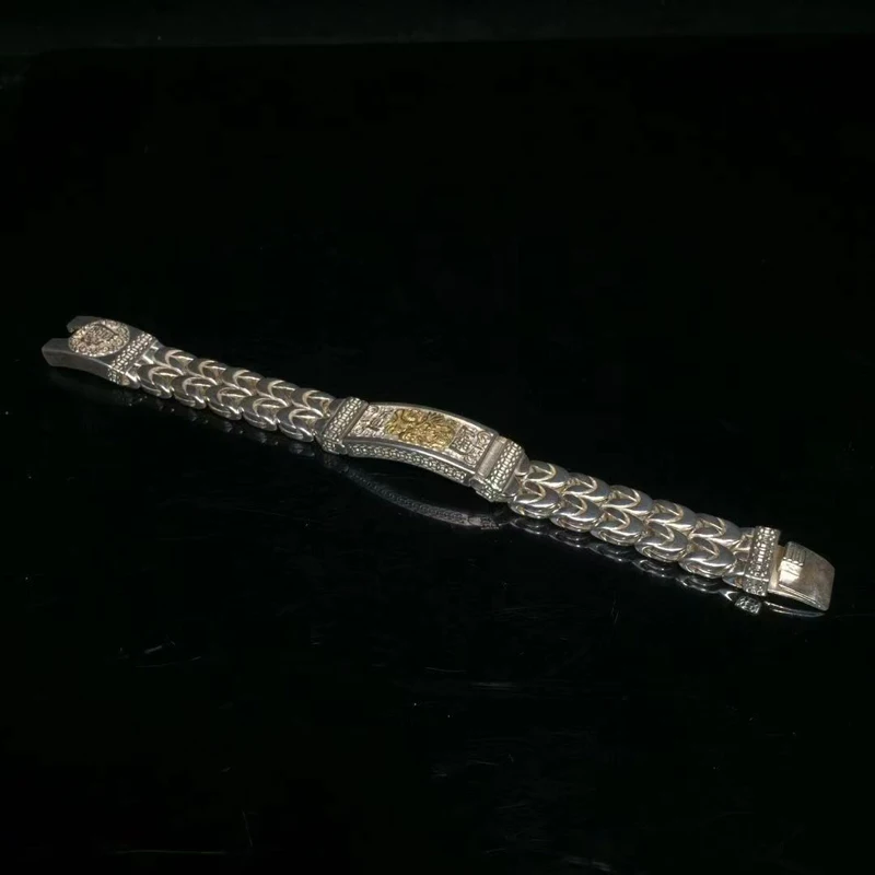 Chinese Tibet Silver Carving dragon statue bracelet Decoration gift Collection