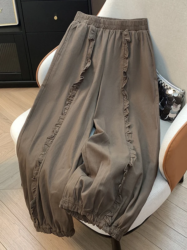 Pantalon décontracté à jambes larges pour femmes, grande taille, ample, lanterne à neuf Points, taille haute, rétro, été