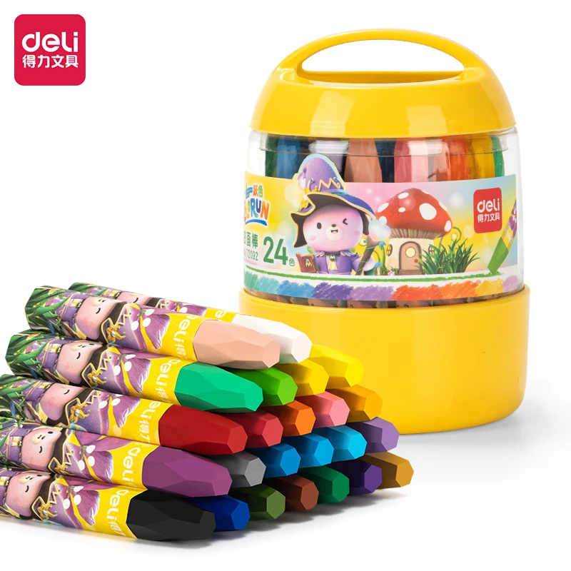 Deli 72092 Oil Pastels 24 Colors Soft Wax Crayons EU US Certified Art Painting Pencils for Creative Drawing & Coloring