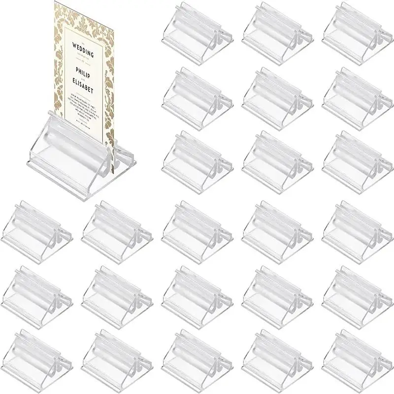 Clear Plastic Mini Table Sign Stands 50/100Pcs Easy Clean Place Card Holders for Wedding Home Office Display