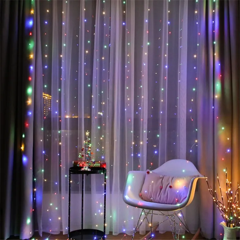 3M LED Curtain String Light Battery Fairy Lights 8 Modes Remote Control Xmas Holiday Decoration For Home Window Wedding Party
