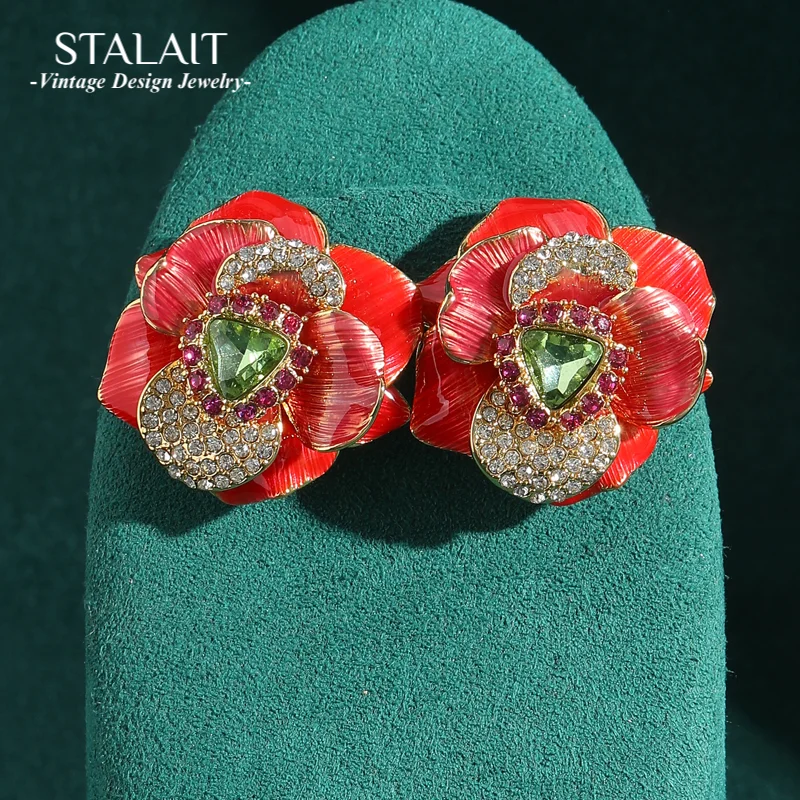 

Luxury Designer Large Pink Earrings Flower For Woman Stud Gold Color Charms Vintage Jewelry Wedding High Quality Accessories