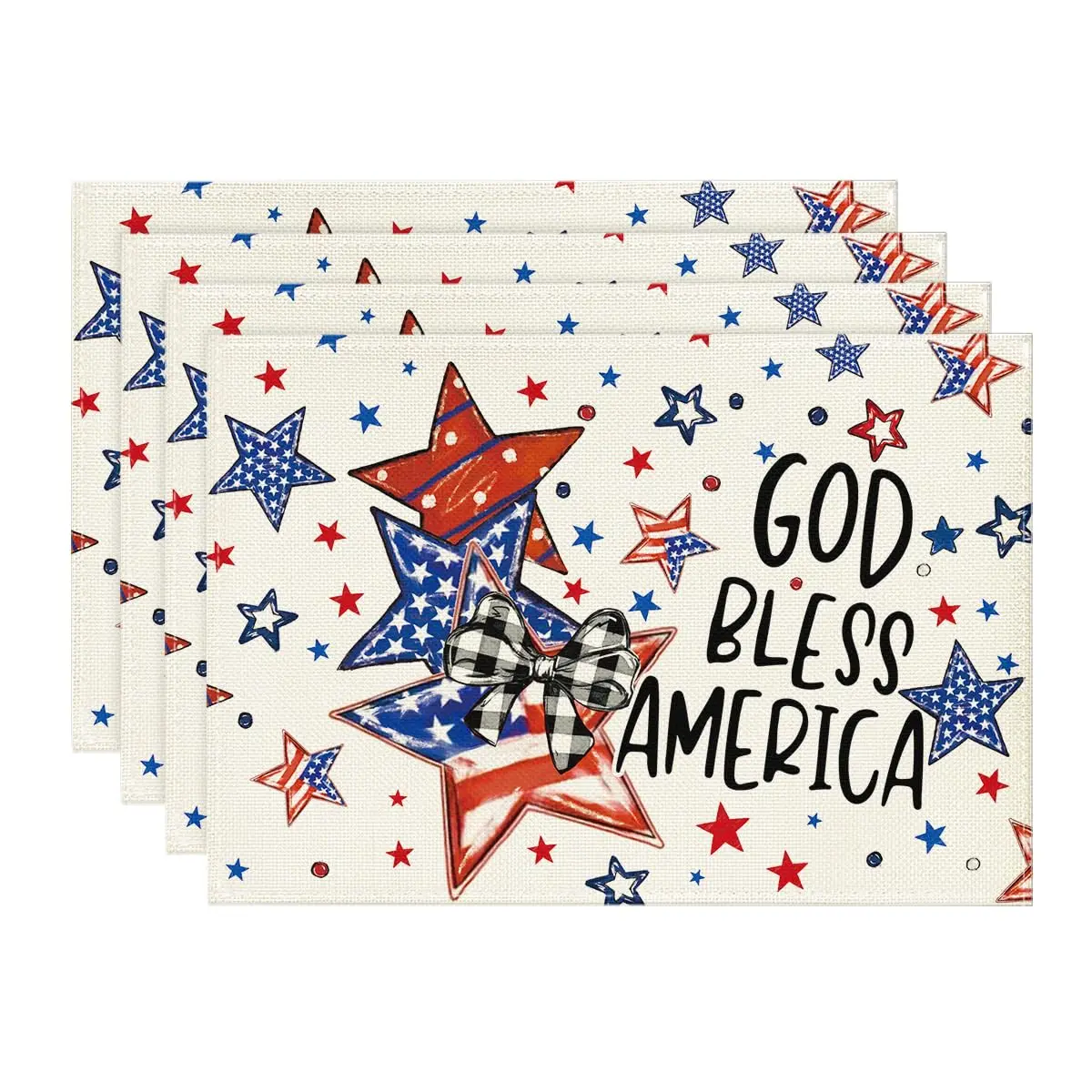 

God Bless America Stars Patriotic 4th of July Placemats , 12x18 Inch Memorial Day Table Mats for Dining Decoration