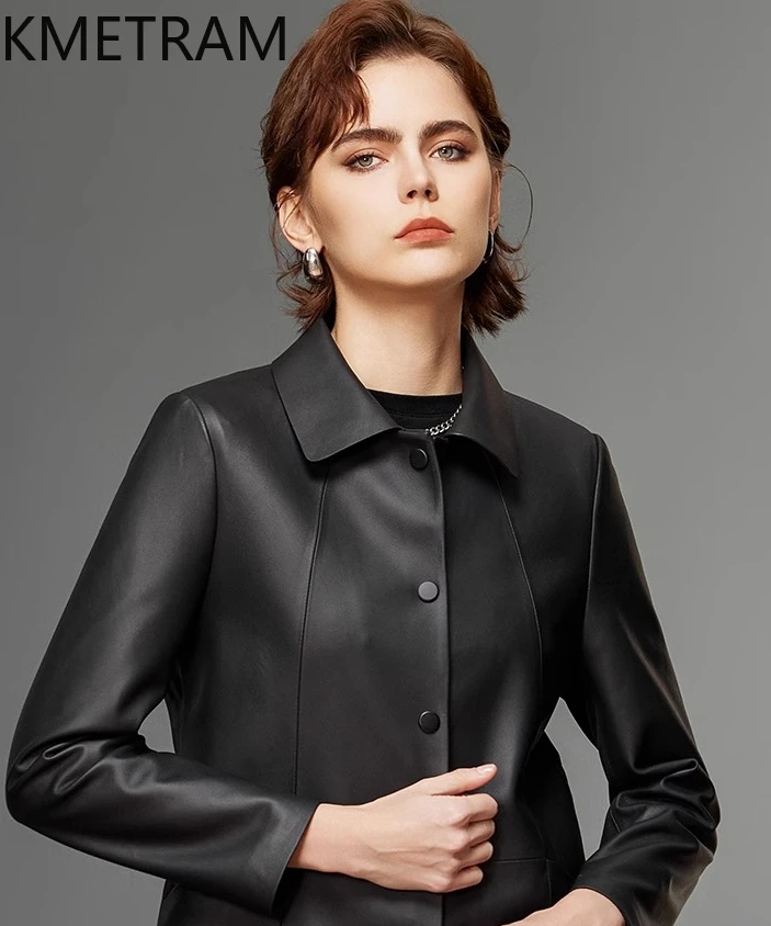 KMETRAM Giacca in pelle di pecora naturale Autunno Fit Nuovi capispalla a maniche lunghe 2025 Trench corto da donna calzeжа bamртка