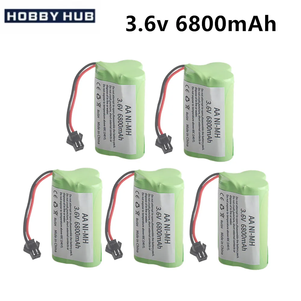 NiMH 3.6V 6800mAh Rechargeable Battery For RC Cars Robots Tank Gun Boats T Model With SM Plug AA 3.6 v Battery Pack