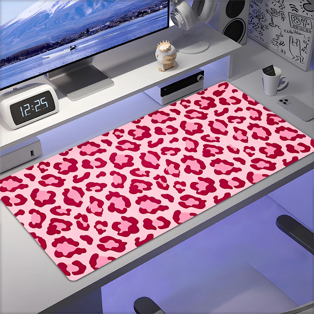 Unique pink leopard print Mouse Pad Desk Mat Stitched Edge Anti-slip base mouse pads Gaming PC Accessories Keyboard Extended pad
