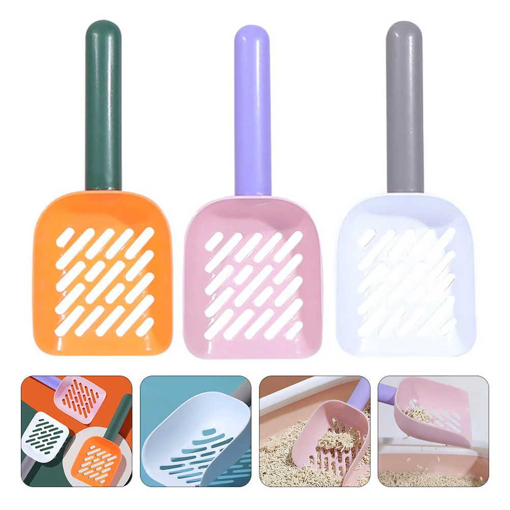 3 قطع من مغرفة فضلات القطط البلاستيكية خفيفة الوزن لمجرفة الحيوانات الأليفة وقبضة مريحة لتنظيف صندوق القمامة الفعال