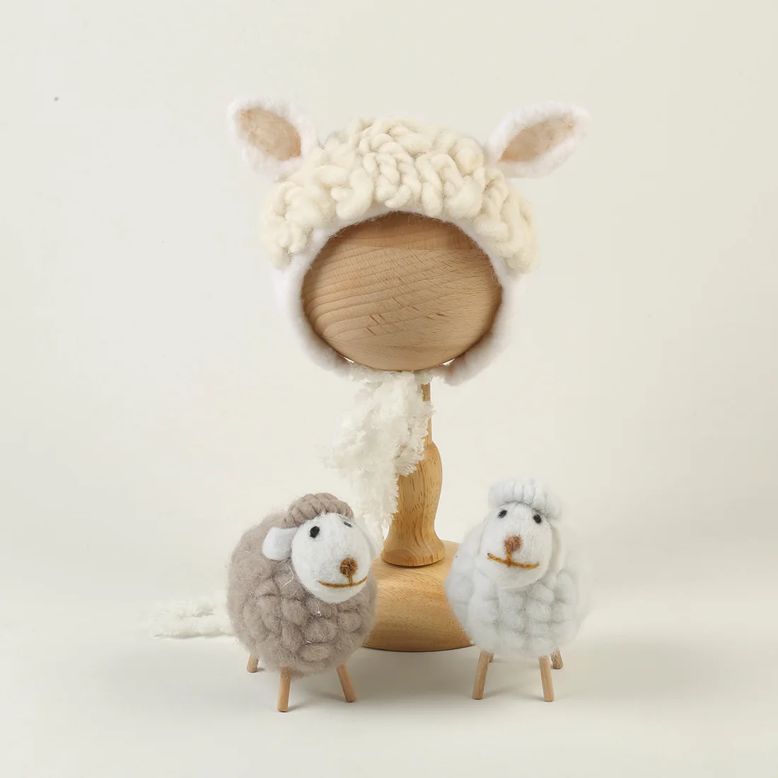 Sheep Bonnet And Toy Set Newborn Photography Props Hand made Mutton Hat Doll Baby Studio Accessories