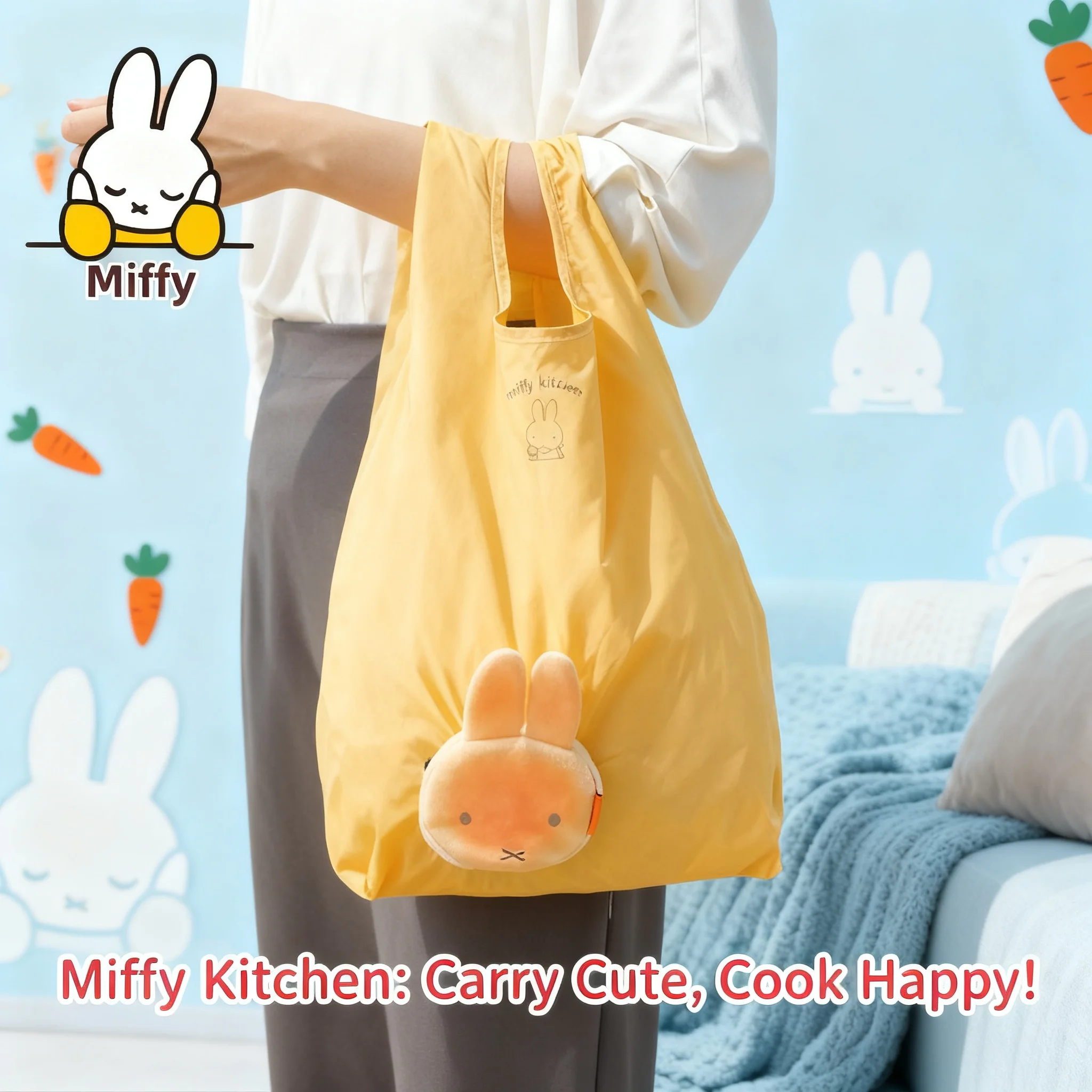

Cute Cartoon Creative Miffy Bread Foldable Storage Bag Kawaii Anime Miffy Shopping Bag Portable Shopping Bag