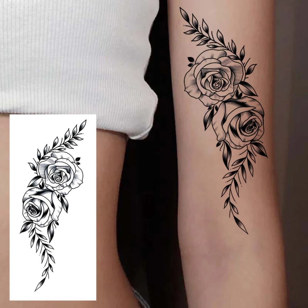 

Татуировки с цветами и листьями, одноразовые временные татуировки, поддельные татуировки для женщин, декор для рук, рук, груди, тела, подарок на день рождения