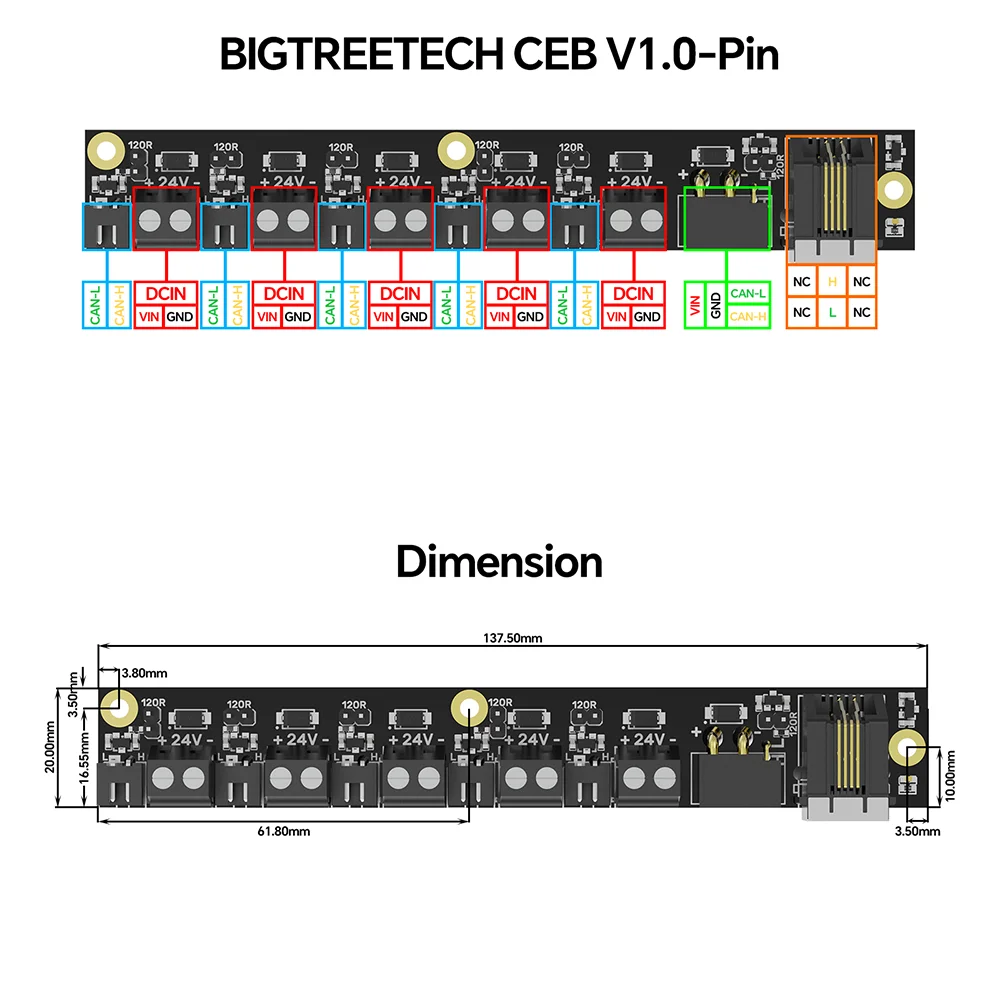 BIGTREETECH CEB V1.0 Klipper karta rozszerzeń magistrali CAN 120R rezystor zaciskowy możliwość wyboru dla 2020 profilów aluminiowych drukarka 3D DIY