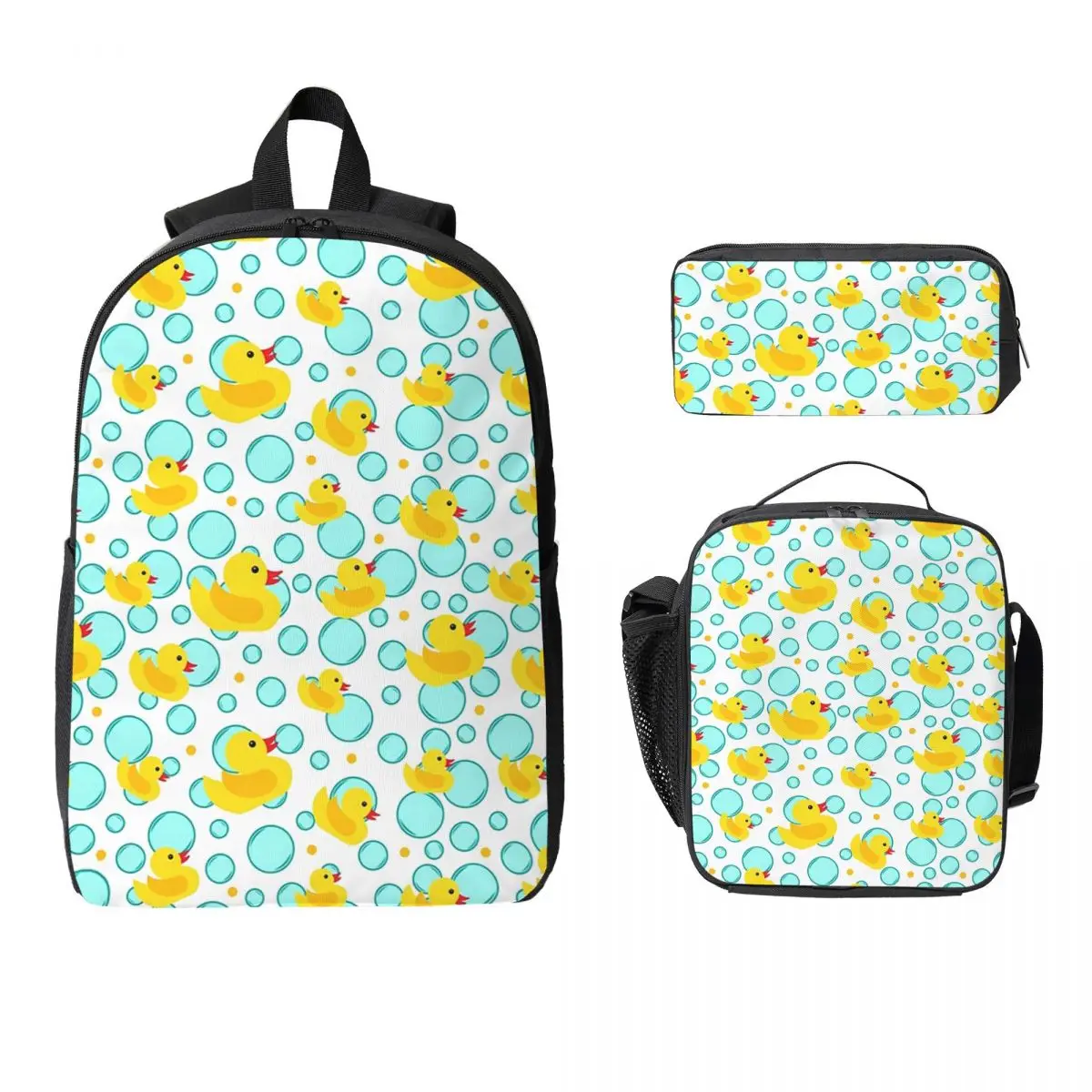 

Yellow Rubber Ducks And Bubbles Bathtime Pattern Backpack Student BookBag School Bag 3ps Insulated Lunch Bag Pencil Case