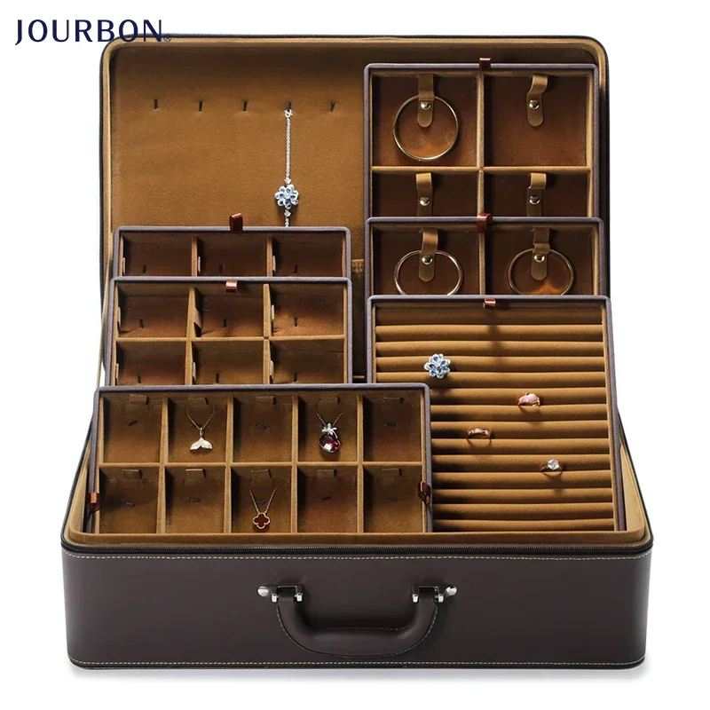 Jourbon high quality portable Large capacity Waterproof Jewelry storage box Makeup Case Cosmetics Organizer Jewelry Box