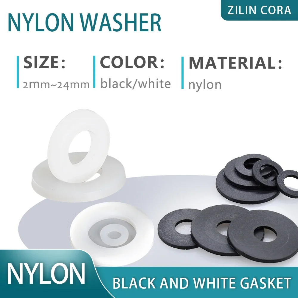 

Nylon Washer Flat Gasket Plastic Sealing Hard Washers Black White M2 M2.5 M3 M4 M5 M6 M8 M10 M12 M14 M16 M18 M20 M22 M24