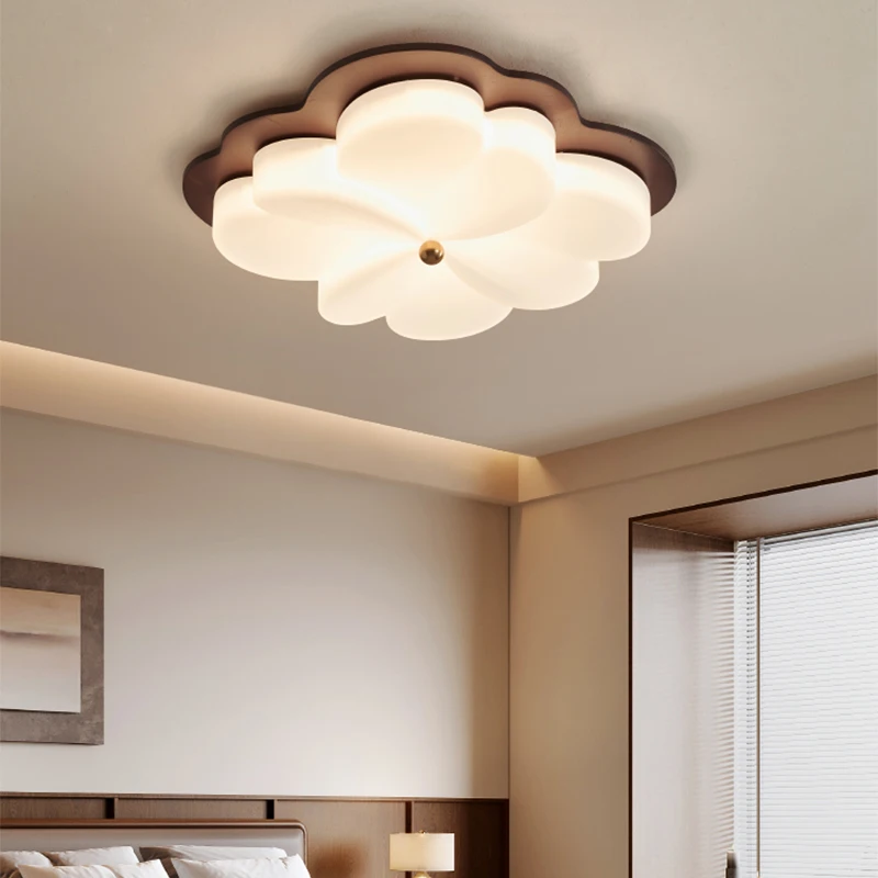 Petal Design Ceiling Lamp Retro Bedroom Light Walnut Flower Full Spectrum Led Ceiling Light Children's Room Lighting Fixtures