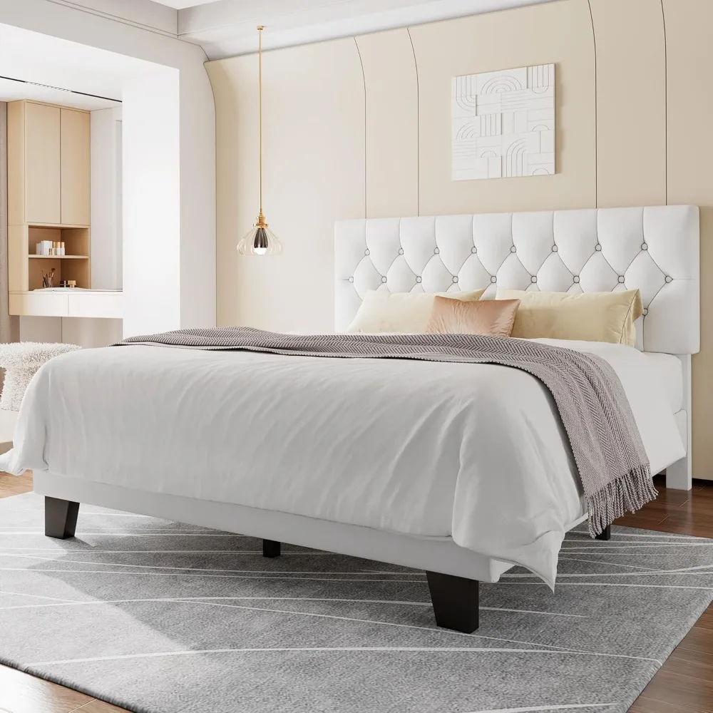 

Velvet Queen Platform Bed Frame, Button Tufted Headboard, Upholstered, Wooden Slats, No Box Spring, Easy Assembly, Noise-Free