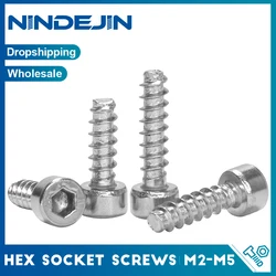 NINDEJIN 10-20pcs Hexagon Socket Head Cap Self-tapping Screws M2 M3 M4 M5 Stainless Steel Allen Head Tapping Screw Flat Tail