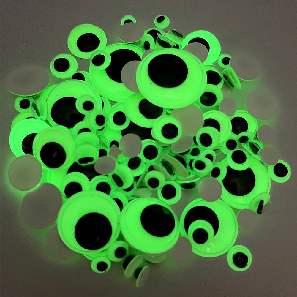 6mm-25mm Glow in The Dark Wiggle Googly Eyes Self Adhesive Plastic Green Sticker Luminous Eyes for DIY Crafts Halloween Decor