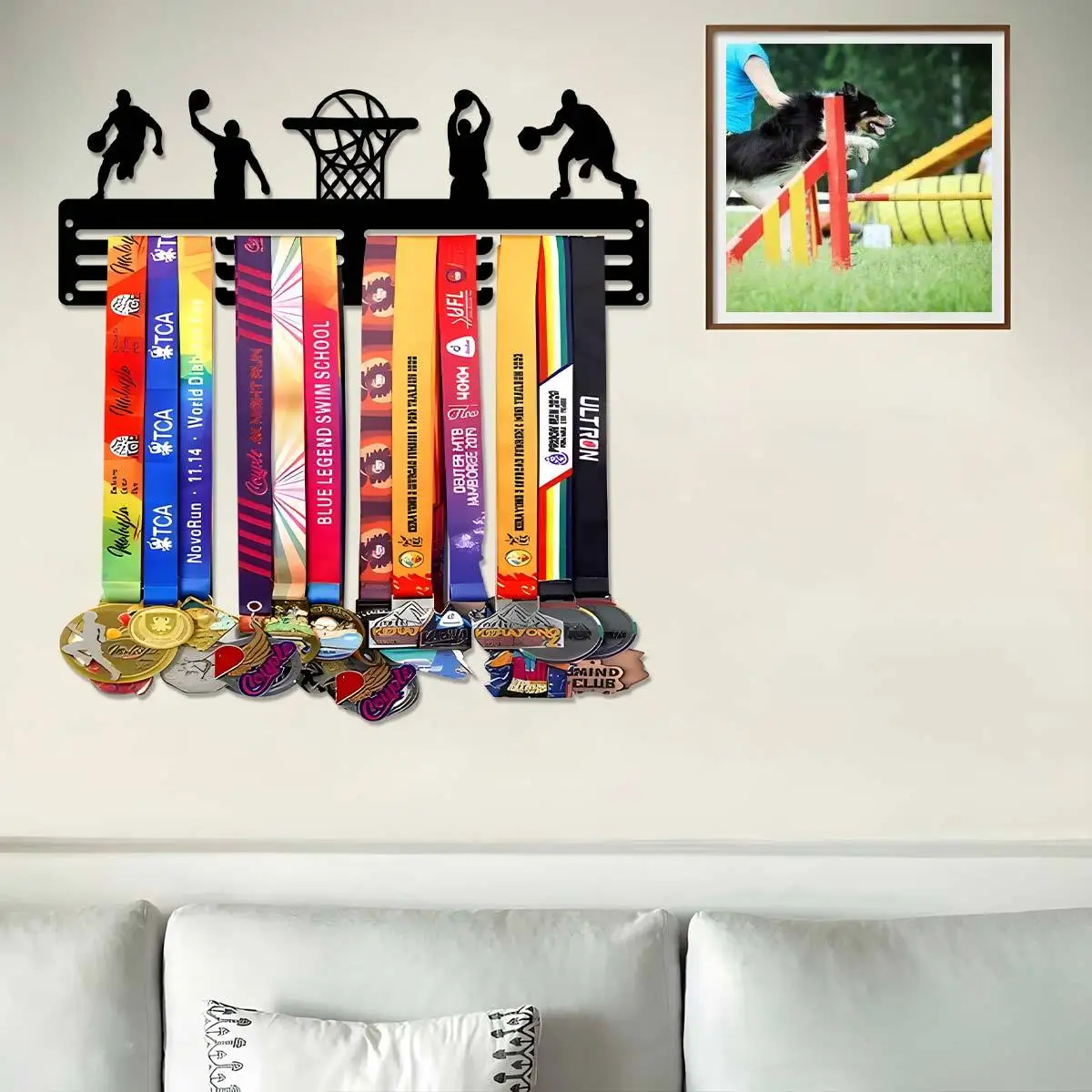 CIFBUY Basketball Medal Holder Metal Wall Art Iron Trophy Rack Hanging Display for Living Room Garage Office Sports Rustic Accen