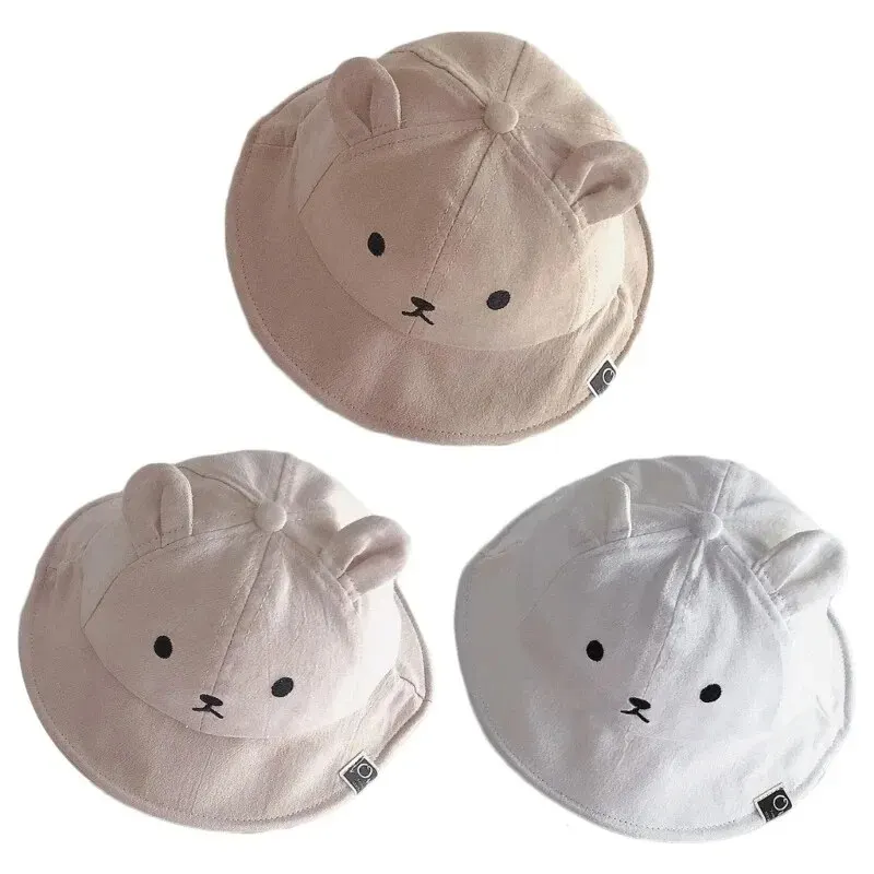 Cartoon Bear Shape Fisherman Hat Wide Brim Cotton Bucket Hat Summer Spring Outdoor Foldable Fisherman Cap for Toddler Dropship