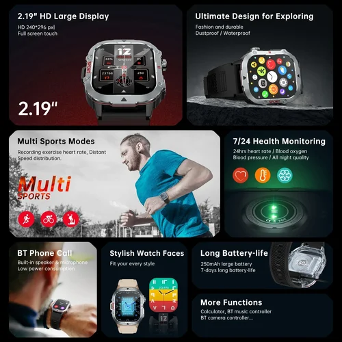 Imagen 2 del producto 2024 nuevo para Xiaomi reloj inteligente militar hombres impermeable deportes al aire libre rastreador de Fitness Monitor de salud 2,19 ""BT llamada Smartwatch
