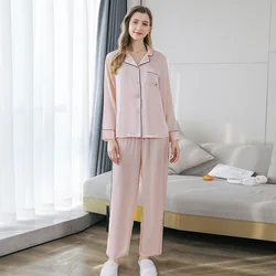 Secret the same classic black pink pajamas for women, long sleeves, trousers, silk suit, loungewear