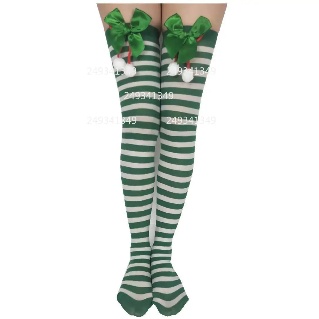 Medias navideñas para Cosplay, accesorios de disfraz con lazo para mujer, medias hasta el muslo para actuación de fiesta de Navidad, regalos para festivales