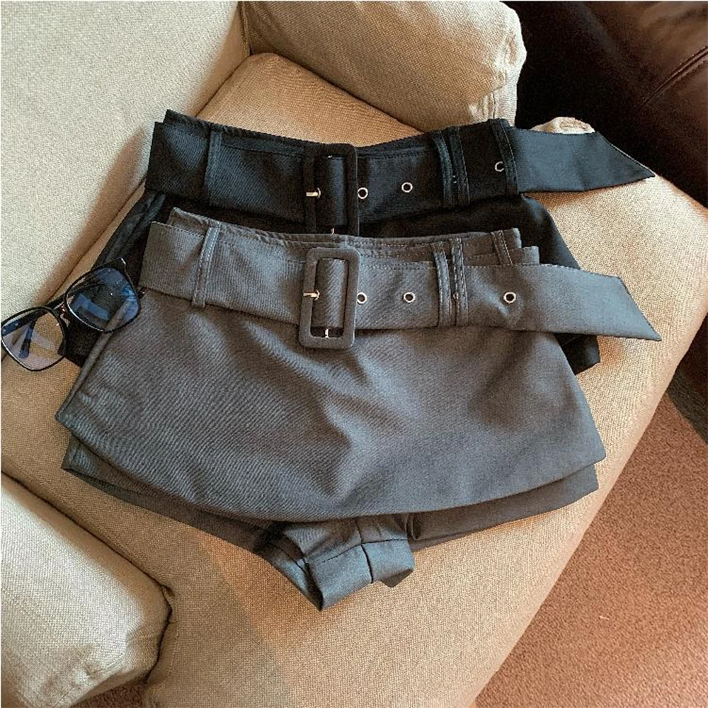 

Женская серая мини-юбка с поясом, винтажные шорты трапециевидной формы Y2k Gyaru, юбка в стиле Харадзюку, юбки с низкой талией, одежда 2000-х годов, весна-лето