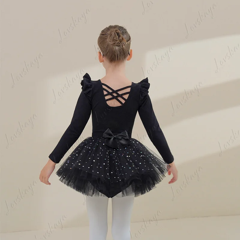 Costumi di danza per bambini - Abito da pratica autunnale per ragazze nere a maniche lunghe per la danza cinese, gonna da balletto per bambine