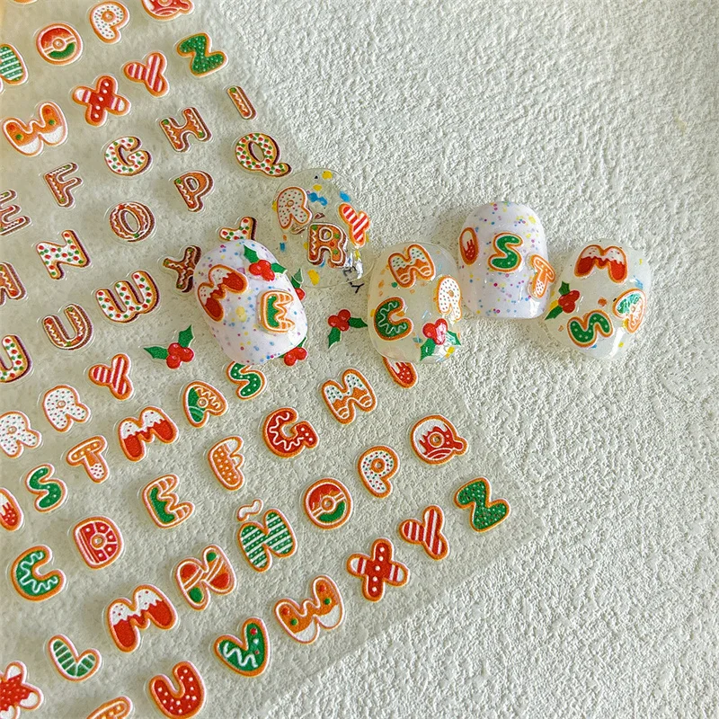 1 Sheet Cute Christmas Nail Stickers Classic Style Letter Patterns Christmas Nail Art Decals Adhesive Nail Decals Salon Supply