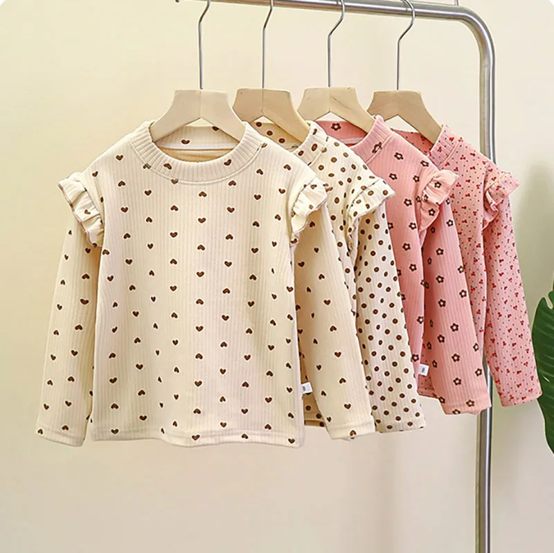 MILANCEL Kids Long Sleeved Undershirt Girls Cute Floral Dots T-shirt 2-10T Children Boys Sweet Tops Bottoming Shirt