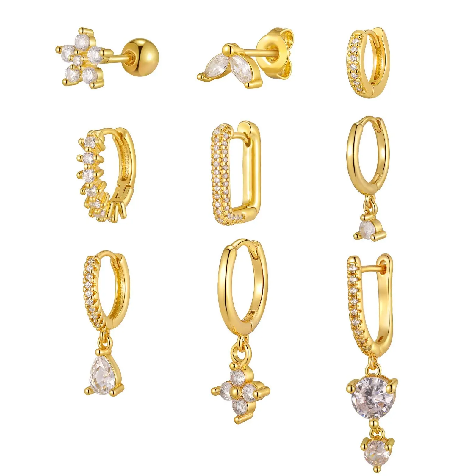 

Vnox Trendy Horse's Eye Shape Zircon Earrings Set For Women 3pcs a Set Flowers Piercing Ear Bone Cartilage Jewelry Daily